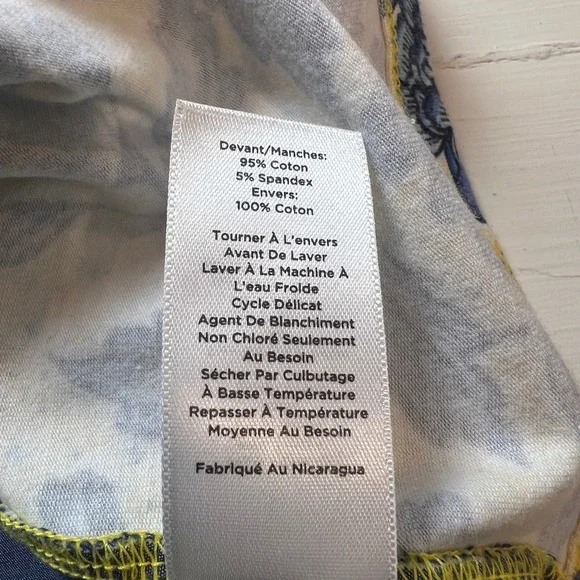 Talbots Petites Women's SP Yellow Blue Floral Top Preppy Classic - Picture 7 of 7